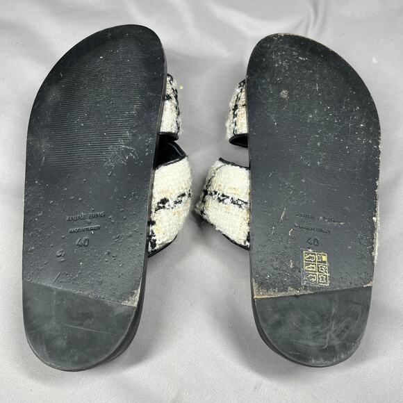 Anine Bing Sid Sandals Size 40 (US 9.5-10) Straps Beige Plaid Boucle Tweed Adj - Picture 11 of 15